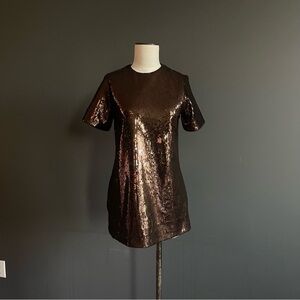 Banana Republic Sequin Shift Dress Black Bronze Short Sleeve Party Evening Glam